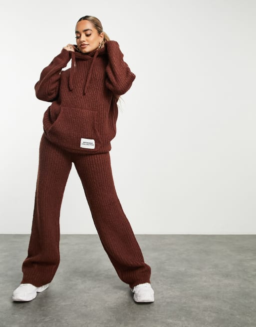 ASOS DESIGN Weekend Collective knitted ribbed hoodie in brown