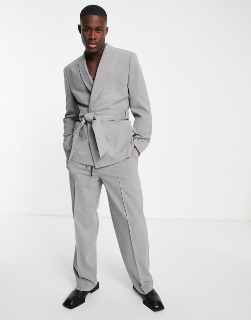 ASOS DESIGN wide leg elasticated waist suit trousers in grey