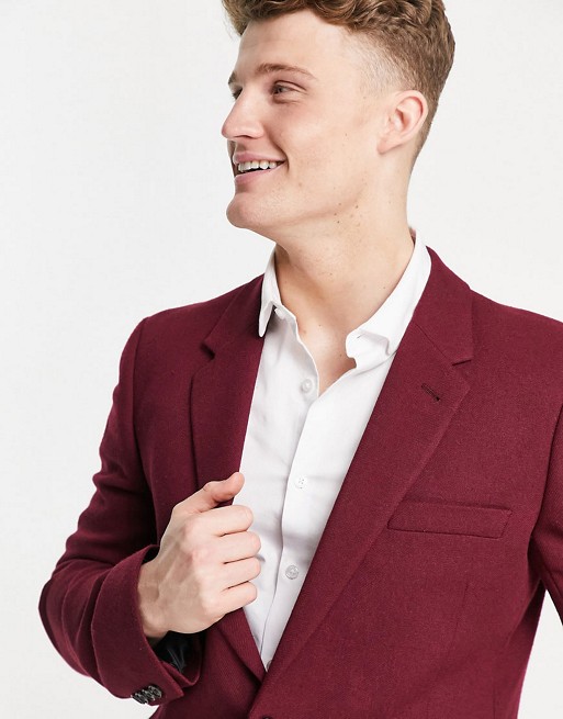 ASOS DESIGN wool mix slim suit in burgundy twill