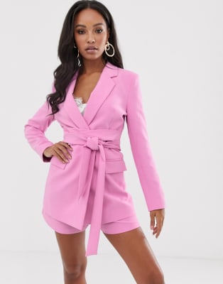 pink shorts and blazer suit