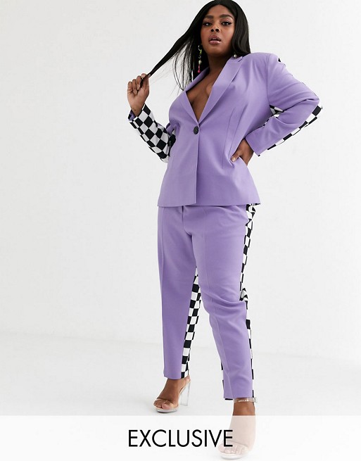 ASOS DESIGN x Christian Cowan Curve suit in lilac and checkerboard mix