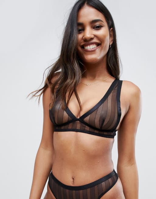 ASOS DESIGN - Zachte, lange beha van kant met strepen en string met hoge taille