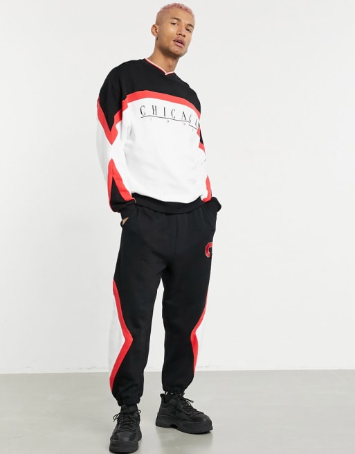 ASOS DESIGN – Zestaw dresowy w stylu retro z nadrukiem „Chicago” i blokami kolorów