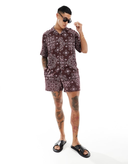 ASOS DESIGN – Zestaw w brązowo-fioletowy wzór bandany