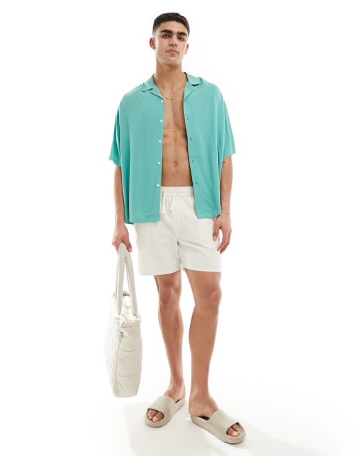 ASOS DESIGN – Zielony zestaw: koszula o pudełkowym kroju i szorty kąpielowe