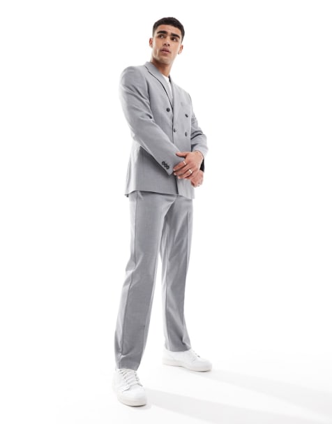 ASOS DESIGN – Zweireihiger Anzug in Grau mit schmalem Schnitt - view 1