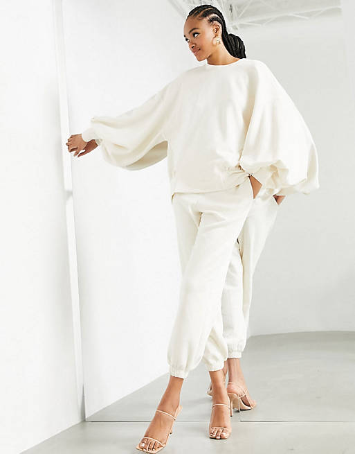 ASOS EDITION blouson sleeve sweatshirt and jogger co-ord in antique white