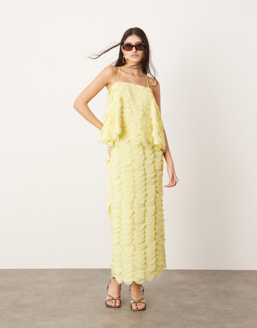 ASOS EDITION - Co-ord set van cami top met textuur en cirkelvormige drapering en maxirok in citroengeel