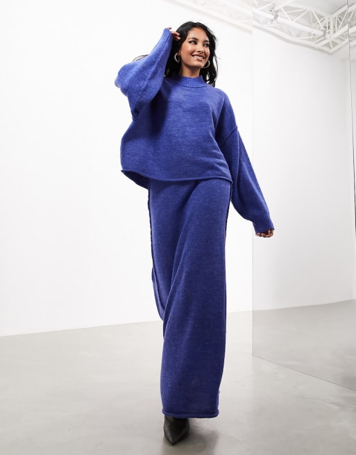 ASOS EDITION - Completo con maglione lavorato oversize e gonna lunga color blu petrolio