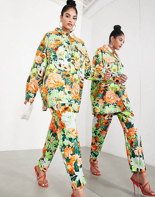 ASOS EDITION - Coordinato con camicia giacca e pantaloni con stampa a fiori multicolore