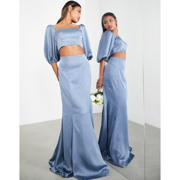 Abito Elegante Serata Abito Pezzi In Raso Donna Crop Top E