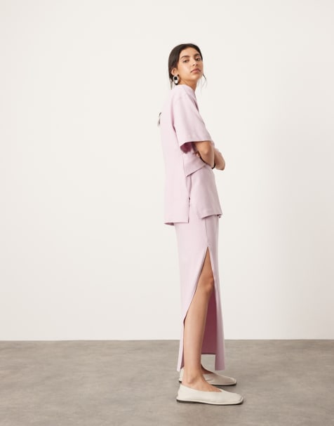 ASOS EDITION - Coordinato premium composto da gonna lunga e T-shirt in jersey testurizzato con dettaglio ritorno lilla - view 1