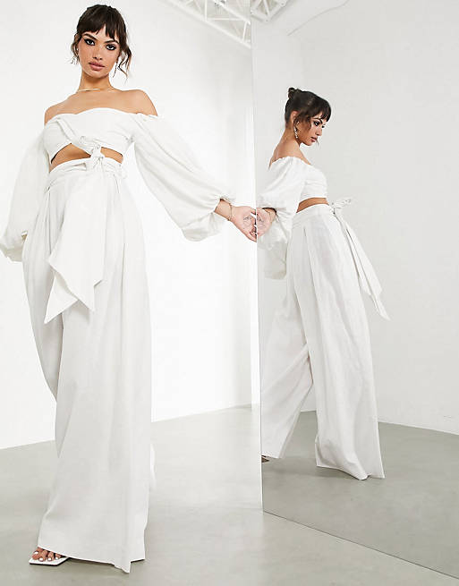 ASOS EDITION crop top and wide leg trouser co-ord in ivory