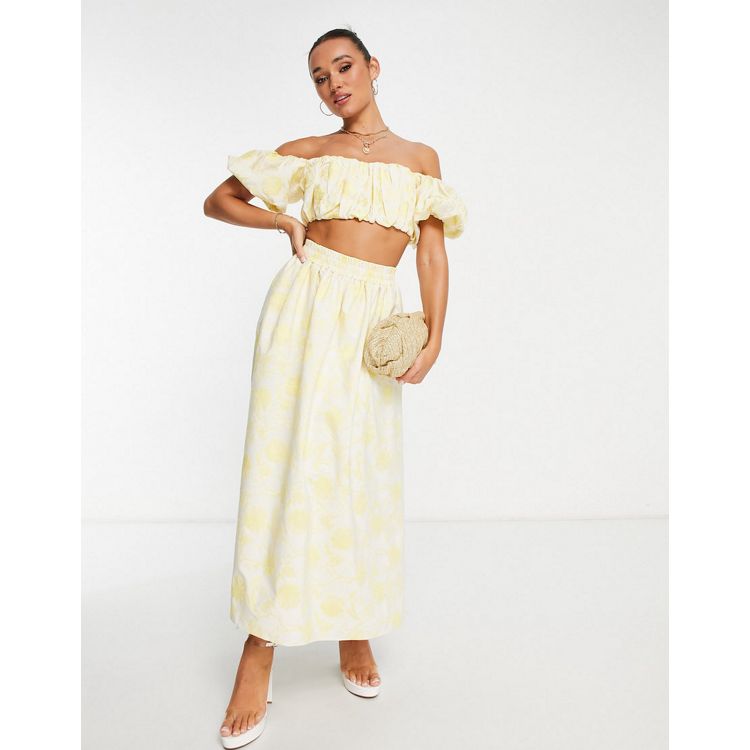 Long Sleeve Off Shoulder Crop Top and High Waisted Skirt Outfit Set —  YELLOW SUB TRADING