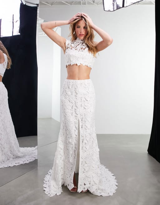 Asos edition lace long sleeve hotsell crop top maxi wedding dress