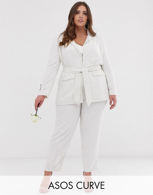 ASOS EDITION Curve embellished suit in white