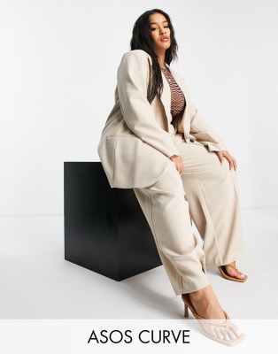 ASOS EDITION Curve – Set aus lang geschnittenem Oversize-Blazer und Hose in Stein