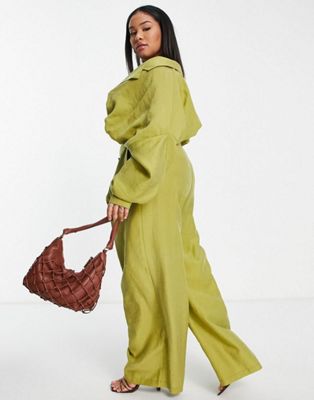 ASOS EDITION Curve wide leg trouser in lime green