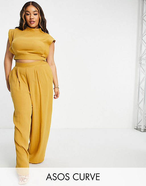 ASOS EDITION Curve top and trouser co-ord with stitch detail in mustard