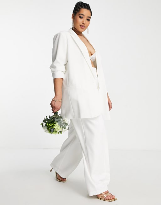 ASOS Edition Curve – Zestaw oversize w kolorze kości słoniowej: ślubna marynarka o wydłużonym fasonie i spodnie z szerokimi nogawkami