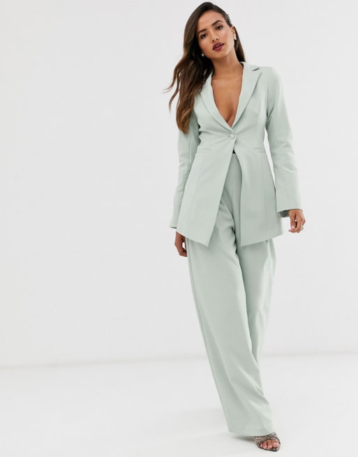 ASOS EDITION cutaway blazer & wide leg pant suit in sage