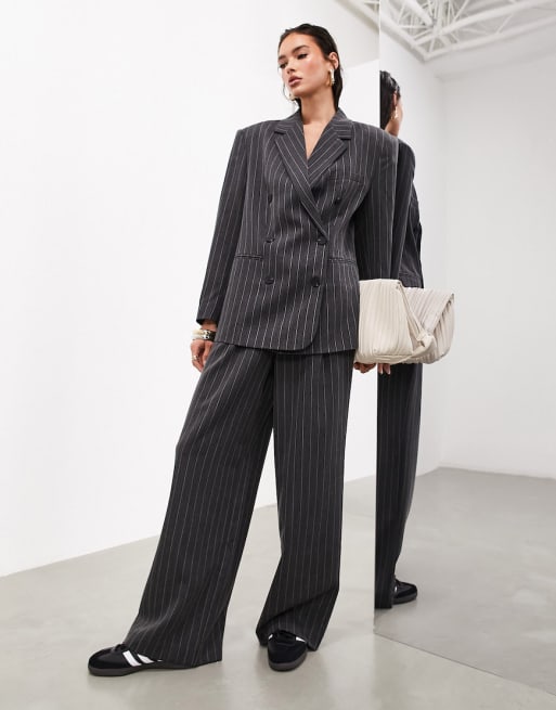 ASOS EDITION double breasted mansy blazer, trouser and midi skirt in charcoal pi