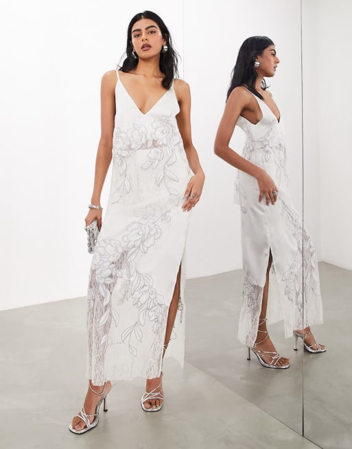 ASOS EDITION embroidered lace paneled longline cami top & maxi