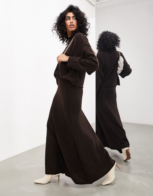 Fenua environnementShops EDITION Ensemble pull en maille oversize et jupe longue Marron chocolat Fenua environnementShops