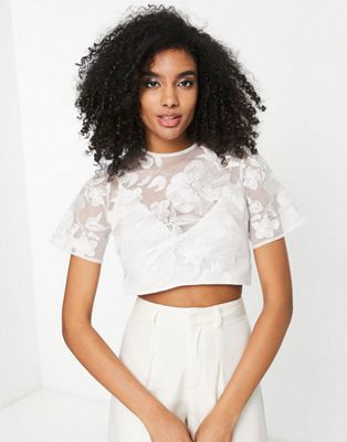 ASOS EDITION floral embroidered mesh cami top