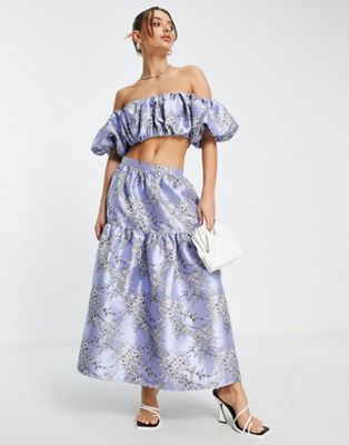 ASOS EDITION jacquard crop top & midi skirt with tiers in blue - LBLUE