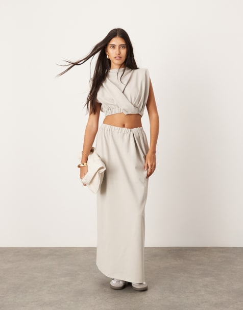 ASOS EDITION jersey twist detail crop top with elastic hem and maxi skirt in pal - view 1