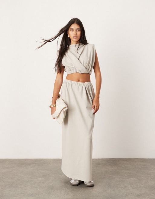  ASOS EDITION jersey twist detail crop top with elastic hem and maxi skirt in pal