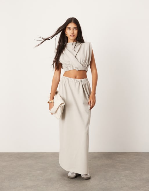 ASOS EDITION jersey twist detail crop top with elastic hem and maxi skirt