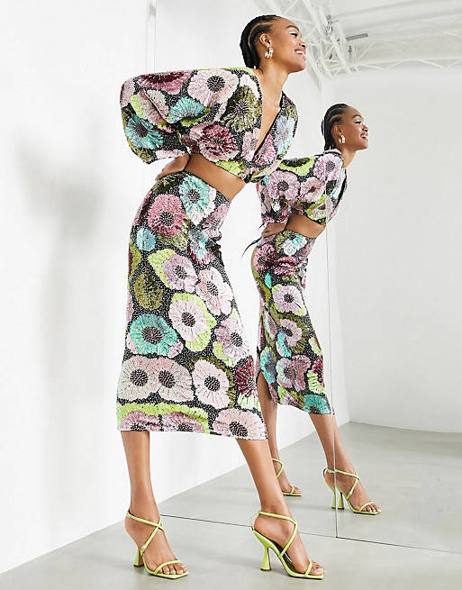 ASOS EDITION large floral bead and sequin co-ord