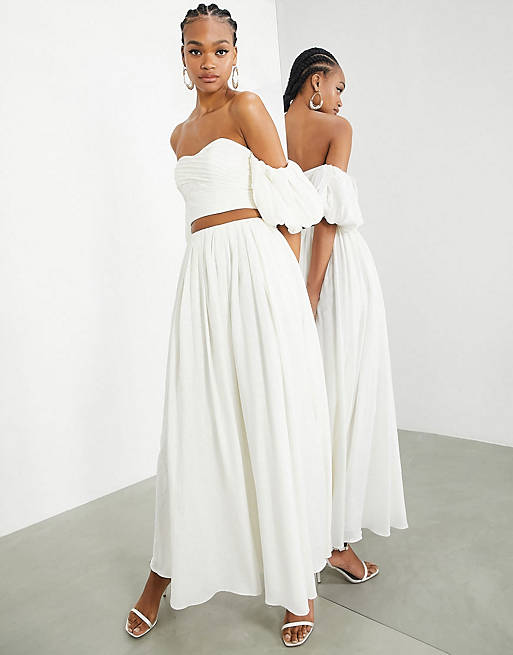 ASOS EDITION linen pleated top & full maxi skirt in ivory