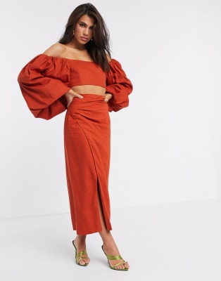 red skirt and top co ord