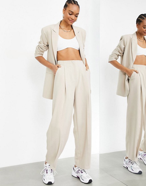 ASOS EDITION oversized blazer and wide leg trouser set in stone