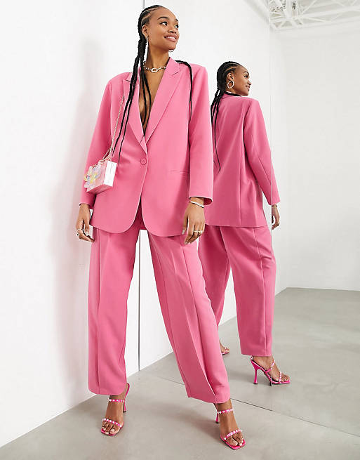 ASOS EDITION - Oversized blazer en broek met wijde pijpen in roze - ROZE