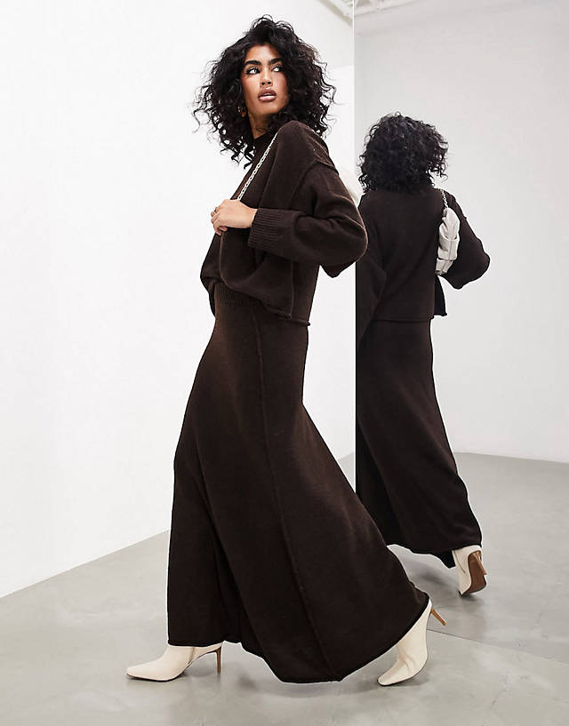 ASOS EDITION - oversized knitted jumper and maxi skirt co-ord in chocolate brown