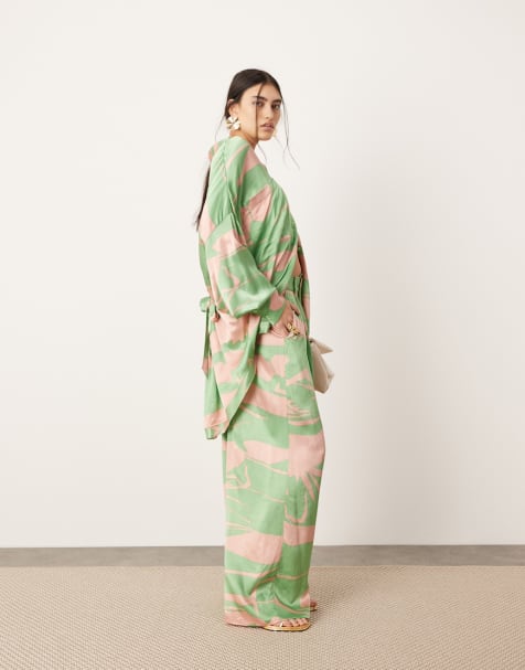 ASOS EDITION oversized long sleeve shirt & trouser co-ord in green and pink prin - view 1