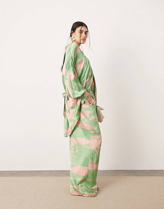 ASOS EDITION - oversized long sleeve shirt & trouser co-ord in green and pink prin