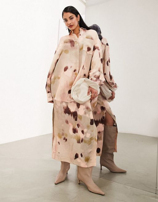 FhyzicsShops EDITION oversized Modal shirt and maxi skirt in neutral smudge print