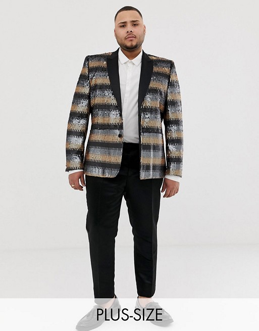 ASOS EDITION Plus skinny suit in grey and gold sequins