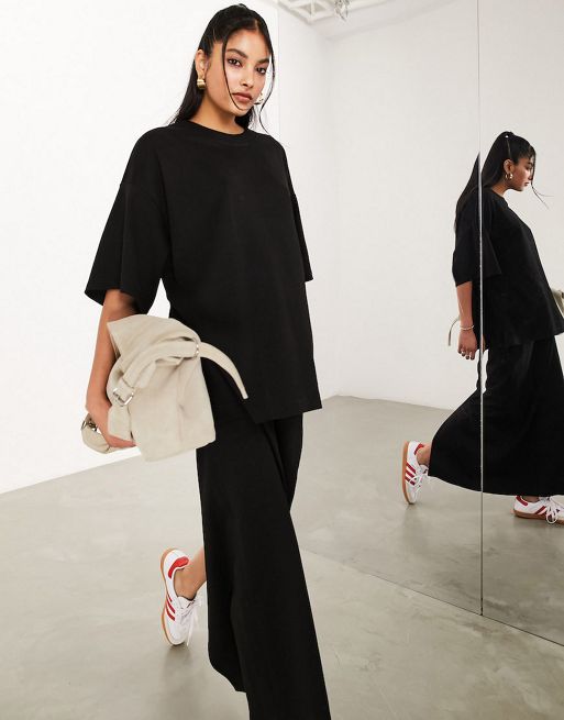  ASOS EDITION premium heavy weight jersey oversized t-shirt and maxi skirt in bla