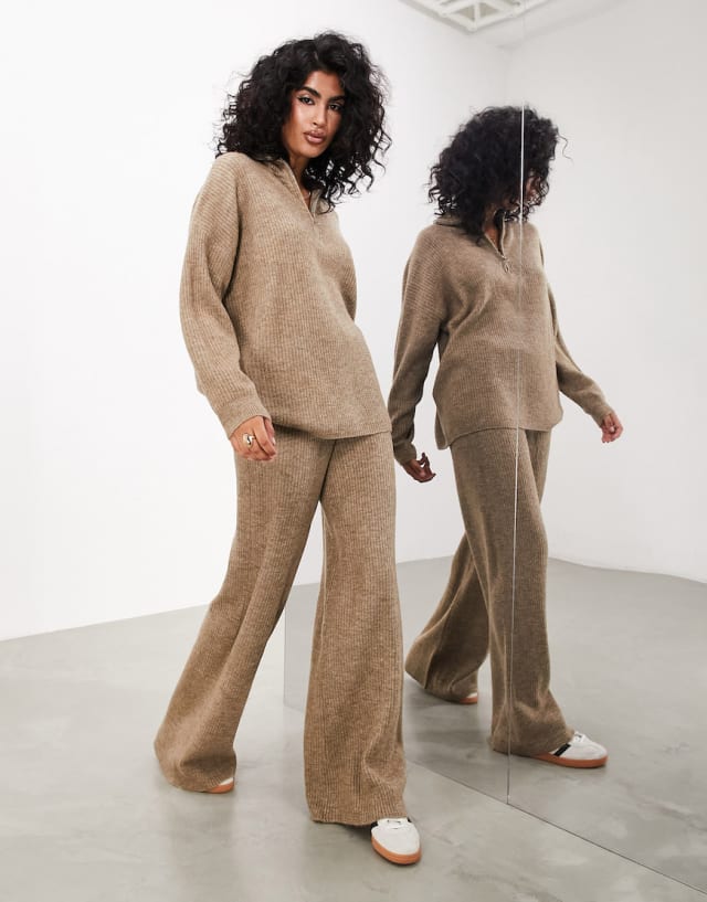 ASOS EDITION - ribbed knitted zip jumper and trouser co-ord in taupe