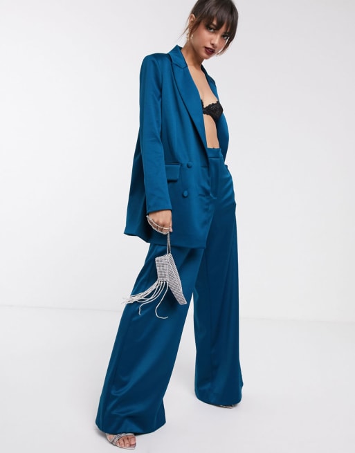 Blue double breasted Wide Leg Pant Suit - relaxed fit