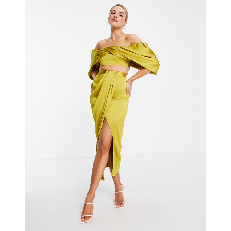 Fenty Satin-Skirt Hoodie Dress, Mustard