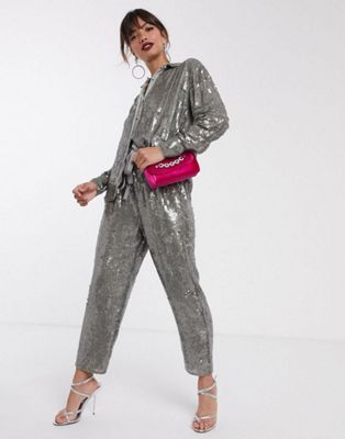 ASOS EDITION sequin jogger in pale blue co-ord