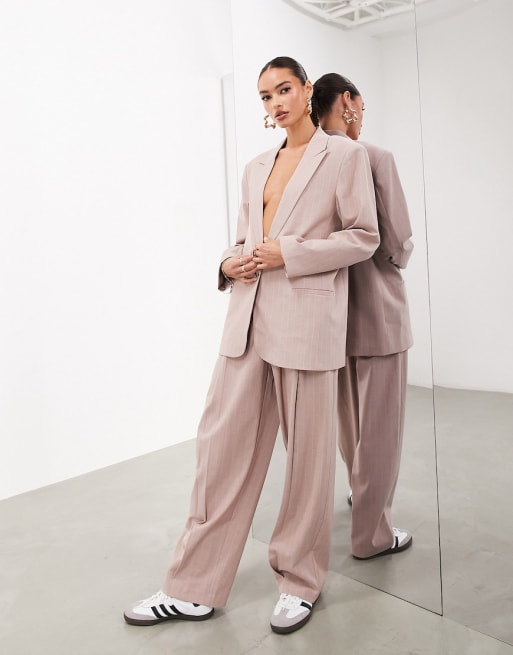 ASOS EDITION single breasted blazer and tailored pants set in dusty pink pinstripe