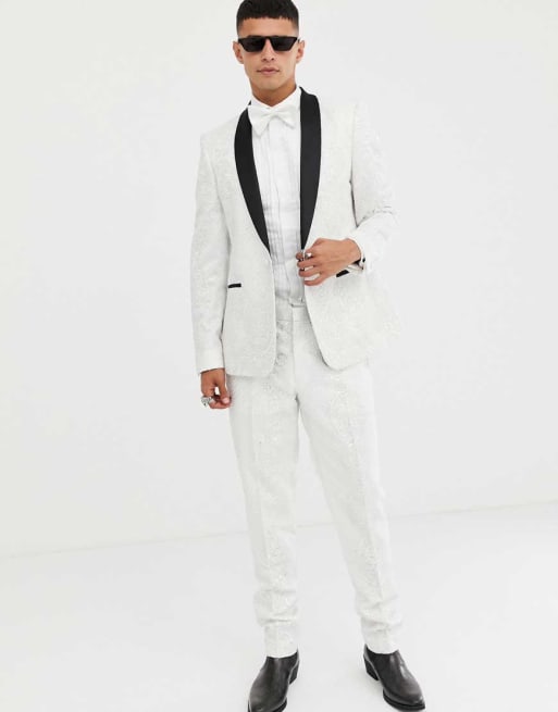 ASOS Edition - Skinny smoking in witte satinet versierd met lovertjes en kant